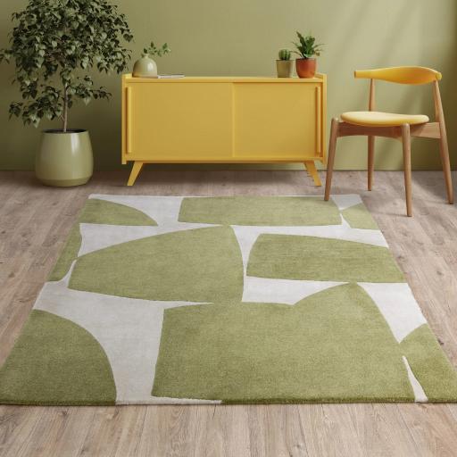 Romy 04 Sage Kite Hand Tufted Modern Retro Abstract Soft Rug in Green