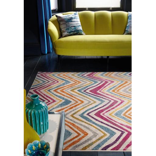 Nova NV21 Rhythm Zig- Zag Modern Stripes Chevron Multi Rug