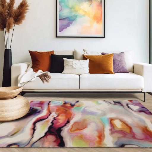 Vision Impression Wool Pictorial Ombre Effect Hand Tufted Short Pile Modern Abstract Rug in Multi Colours