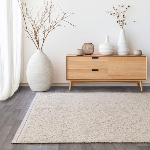 Elm Ivory White Rug Chunky Boucle Modern Plain Hand Woven Flatweave Wool Viscose Rug