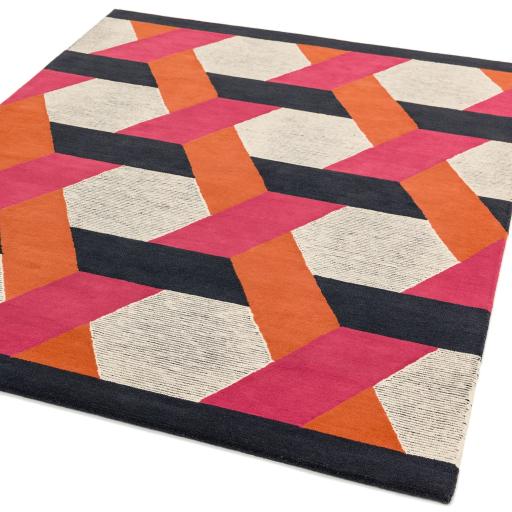 Camden Wool Viscose Hand Tufted Geometric Orange Pink Rug