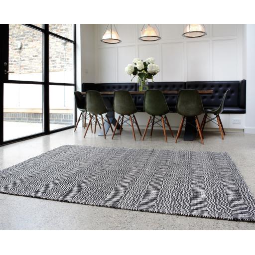 Sloan Hand Woven Flatweave Geometric Rug or Hall Runner in Black