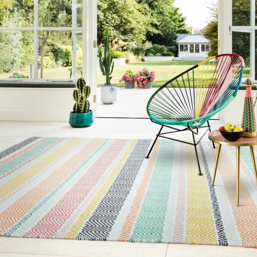 Boardwalk Reversible Flatweave Indoor Outdoor Rug in Pastel Multi Colours