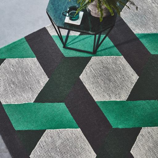 Camden Wool Viscose Hand Tufted Geometric Green Grey Rug