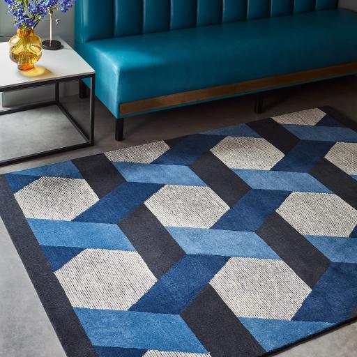 Camden Wool Viscose Hand Tufted Geometric Blue Grey Rug