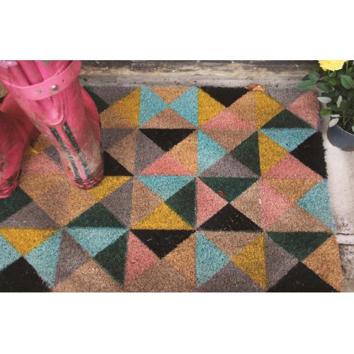 My Mat Printed Coir Geo 1 Triangle  Multi Coloured Doormat in 45x75 cm