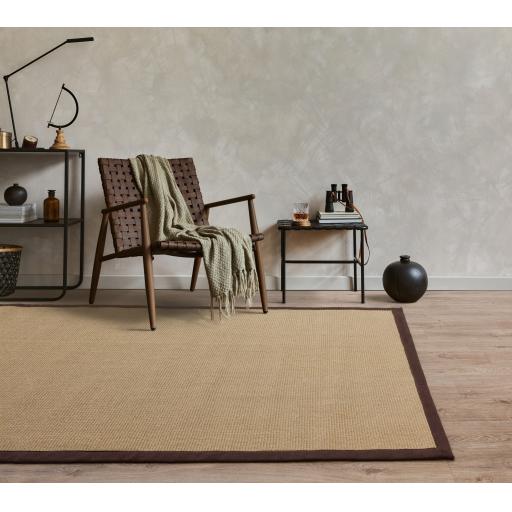 Sisal Jute Plain Non-Slip Linen Natural with Chocolate Brown Border Rug & Runner