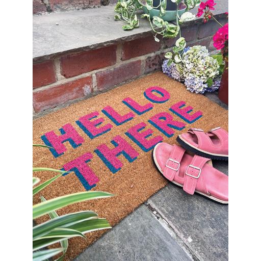 My Mat Printed Coir Hello There Pink Doormat in 45x75