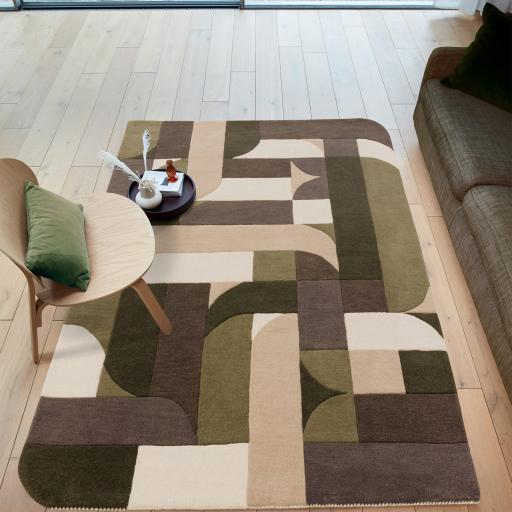 New Matrix Klotski MAX90 Modern Retro Geometric Quality Hand Tufted Wool Rug in Sage Green