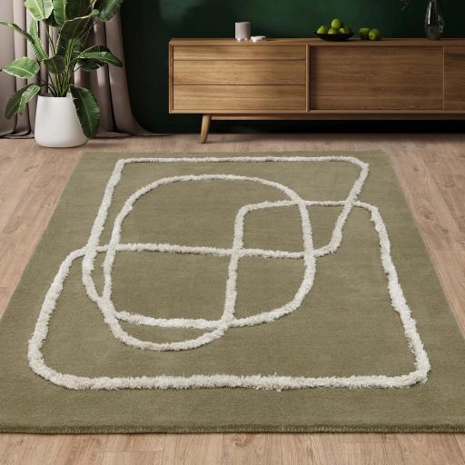 Matrix 93 Infinity Retro Modern Abstract Hand Tufted Wool Viscose Soft Silky Rug in Sage Green