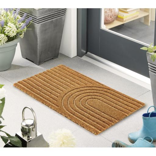 My Mat Embossed Coir Curve Geometric Stripes Doormat in 45X75 cm