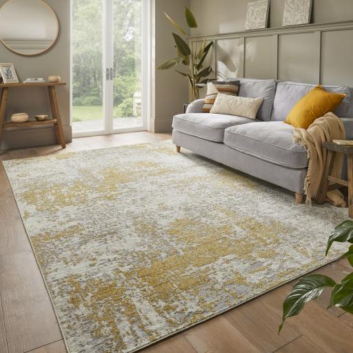 Rossa ROS03 Modern Abstract Rug in Ivory Gold