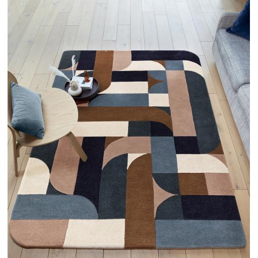 New Matrix Klotski MAX89 Modern Retro Geometric Quality Hand Tufted Wool Rug in Teal Blue