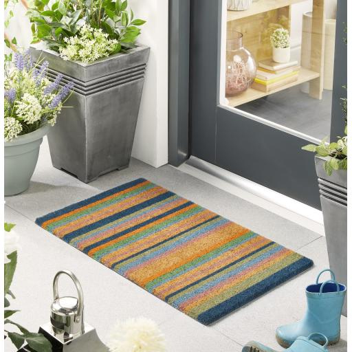 My Mat Printed Coir Blue Stripe Doormat in 45x75 cm