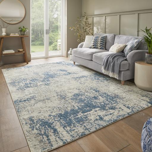 Rossa ROS03 Modern Abstract Rug in Ivory Blue