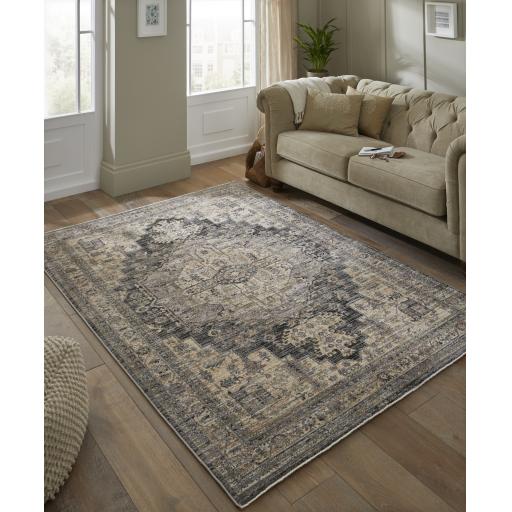 Legacy LEG01 Traditional Oriental Medallion Bordered Classic Rug in Charcoal  Cream