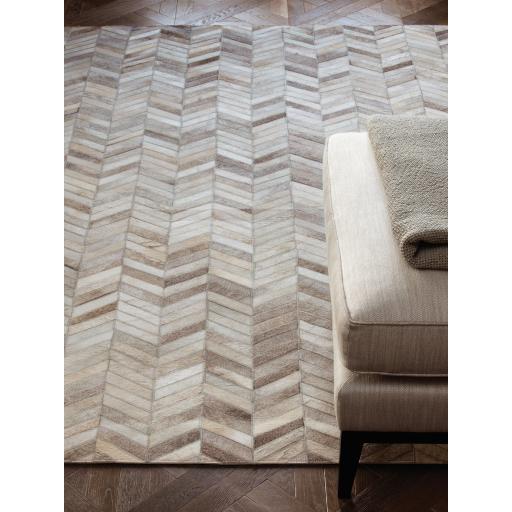 Gaucho Hand Woven Real Cow Hide Sheepskin Patchwork Chevron Beige Natural Rug