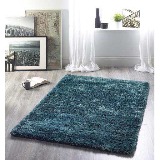 Origins Glamour/Shimmer Teal Blue Soft Silky Shaggy Rug