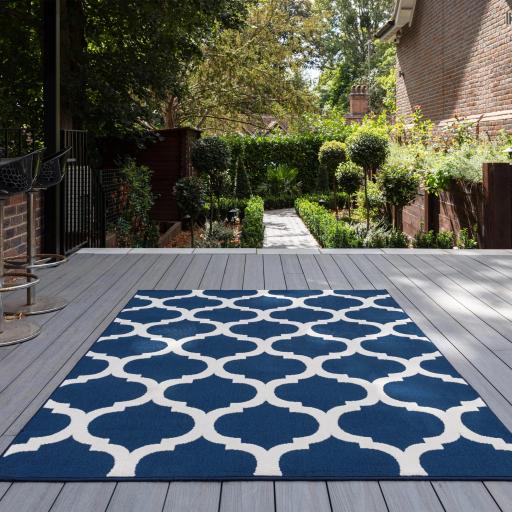 Antibes Indoor Outdoor AN02 Blue Trellis Rug in Large Size 160x230 cm