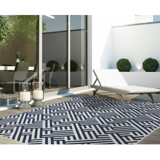 Antibes Indoor Outdoor AN04 Blue White Linear Rug