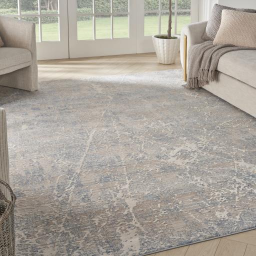 Exhale EXL02 Abstract Sprawling Pattern Rug in Beige Blue