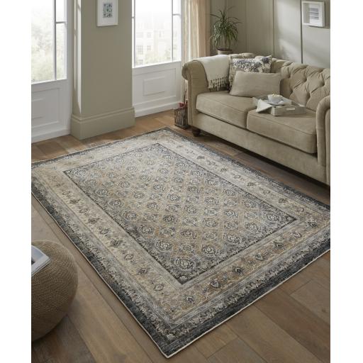 Legacy LEG02 Traditional Oriental Medallion Bordered Classic Rug in Slate Beige