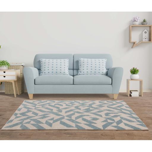 Muse Modern Geometric Shapes Cream Blush Pink and Blue Rug Hallway Runner