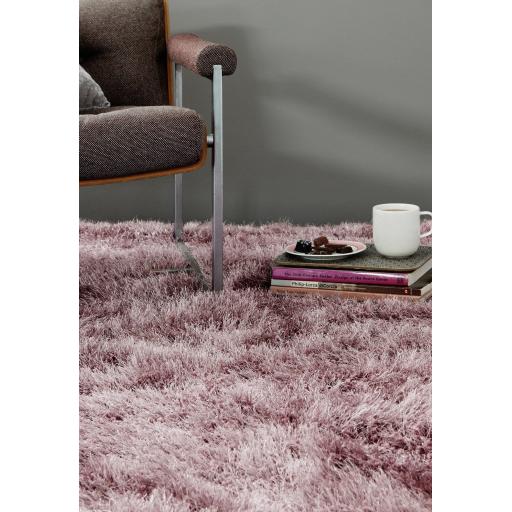 Cascade Shaggy Rug Cosy Soft High Pile Silky Shiny Thick Heather Purple Modern Plain Rug in 120 x 170 cm