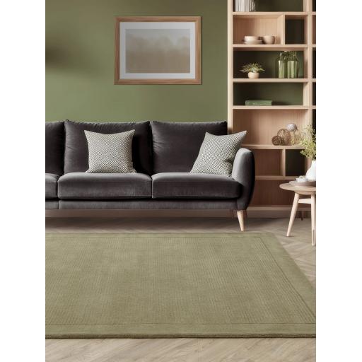 York Wool Rug Hand Made Modern Plain Bordered Rug in Sage Green