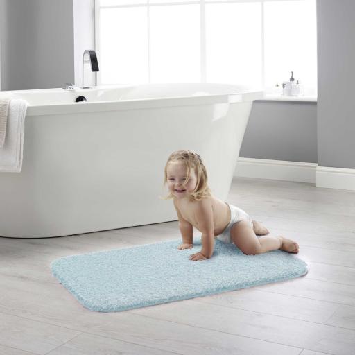 Buddy Bath Washable Shaggy Mats Non-Slip Rug in Soft Blue