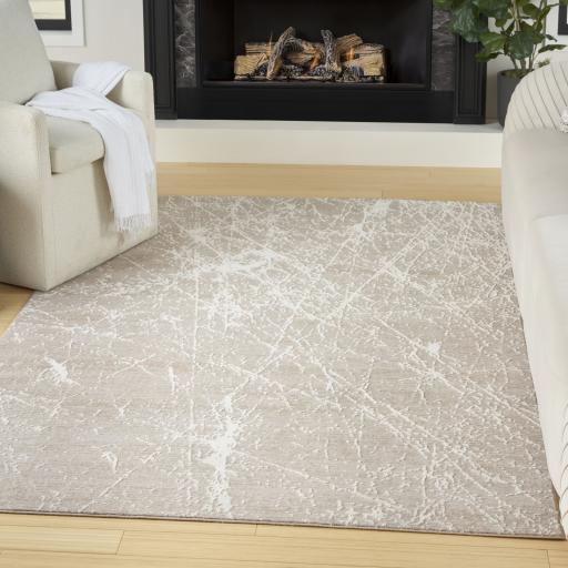 Exhale EXL02 Abstract Sprawling Pattern Rug in Natural Tan Ivory