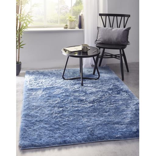 Origins Glamour/Shimmer Denim Blue Soft Silky Shaggy Rug