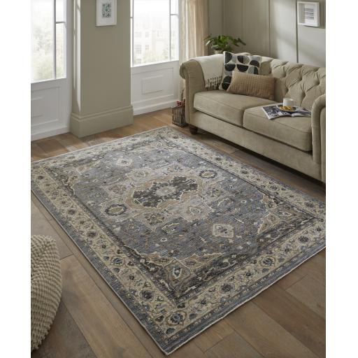 Legacy LEG04 Traditional Oriental Medallion Bordered Classic Rug in Blue Beige