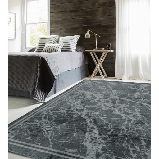 Zehraya ZE03 Grey Border Washable Abstract Rug