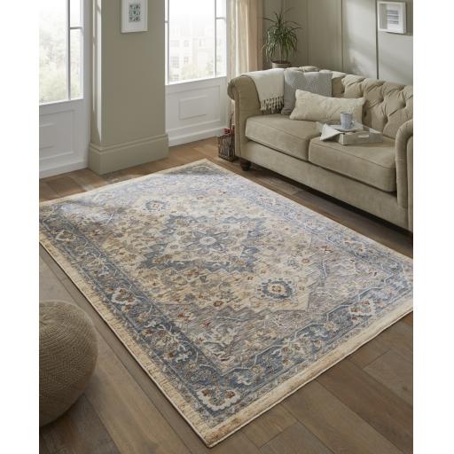 Legacy LEG07 Traditional Oriental Medallion Bordered Classic Rug in Blue Cream