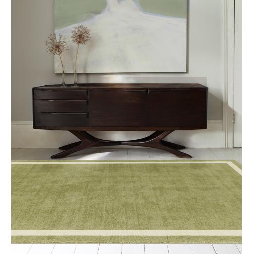 Albi Green Border Classic Plain Pure Wool Rug