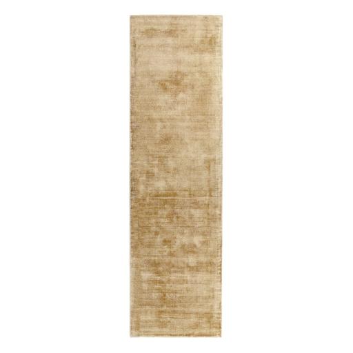 Blade Plain Silky Hand Woven Viscose Shiny Rug Hallway Runner in Soft Gold 66 x 240 cm