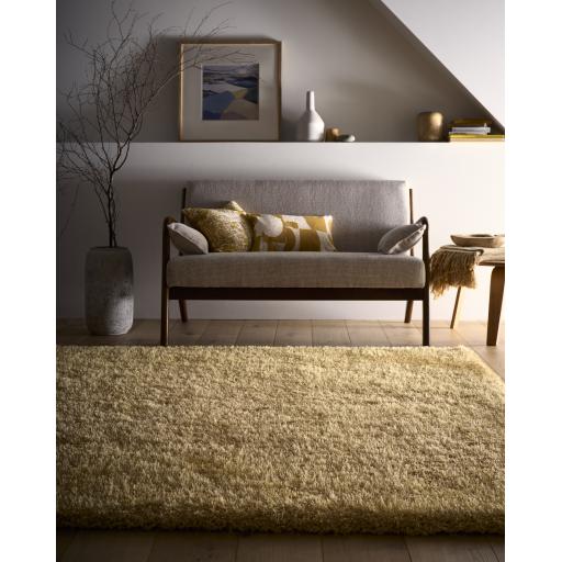 Chicago Shaggy Modern Plain Rug Hallway Runner Circle in Ochre