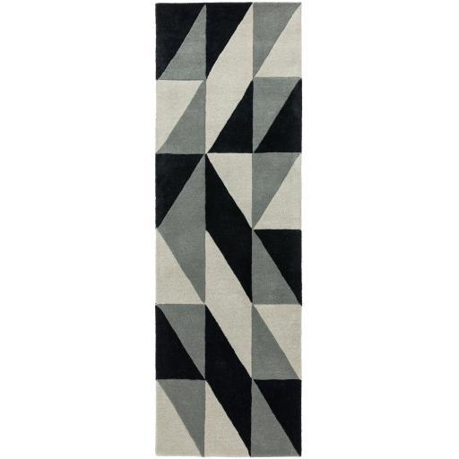 Reef Flag RF08 Geometric Pattern Hand Tufted  Hallway Runner Rug in Grey Black 66 x 200 cm