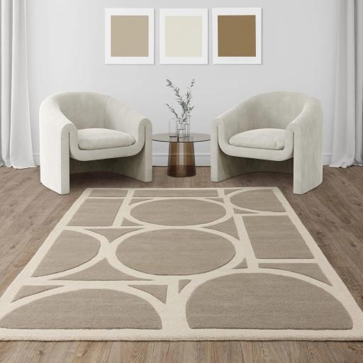 Metro Modern Rug Retro Geometric Hand Tufted Wool Taupe Rug