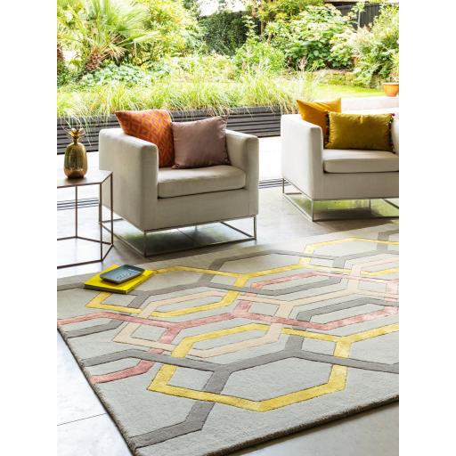 Matrix Hexagon MAX67 Wool Hand Tufted Rug in Silver