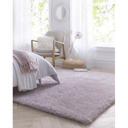 Chicago Shaggy Modern Plain Rug Hallway Runner Circle in Soft Lilac