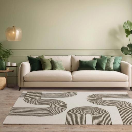 Matrix Arches MAX86 Contemporary Retro Modern Wool Rug in Forest Green