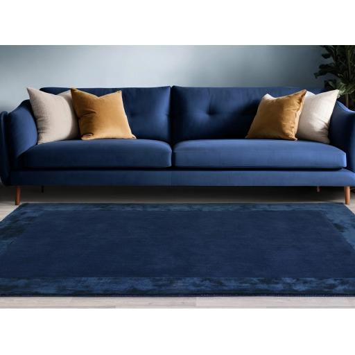 Ascot Modern Plain Hand Woven Wool Viscose Bordered Navy Blue Rug in Large Size 160 x 230 cm