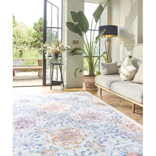 Hug Rug Eco-Washable Modern Damask in Multi Colours