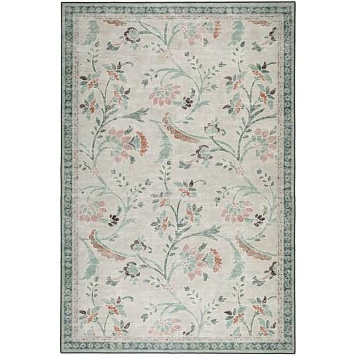 Hug Rug Eco-Washable English Floral Non-Slip Rug in Beige Green