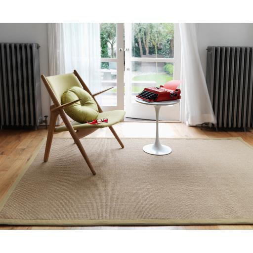 Sisal Jute Plain Non-Slip Linen Natural with Sage Green Border Rug in Extra Large 200x290 cm