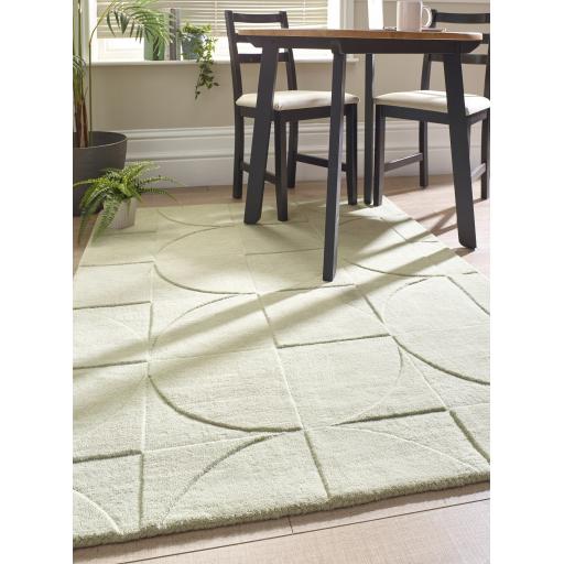 Origins Penny 3D Hand Carved Geometric Wool Rug in Eucalyptus