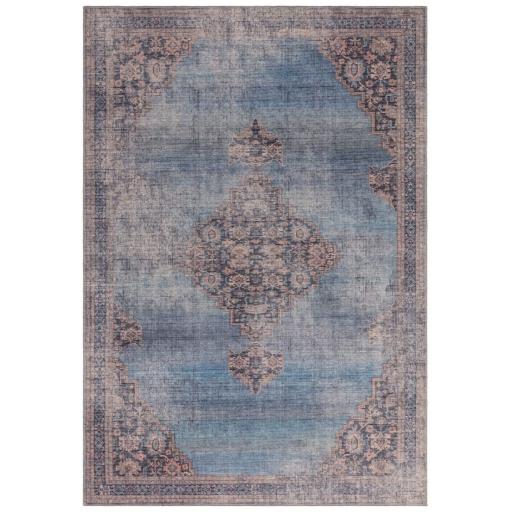 Kaya Dana KY08 Traditional Classic Persian Medallion Washable Rug in Blue Red Multi 120 x 170 cm