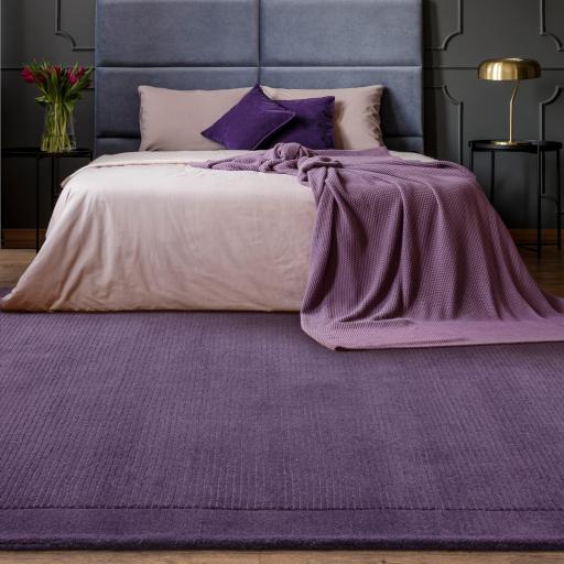 York 100% Wool Rug for Living Room Bedroom Hand Made Modern Plain Bordered Rug in Purple 120 x 170 cm